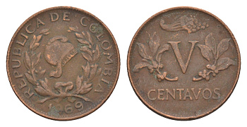 Колумбия 5 сентаво 1969 KM 206a сталь плакированная медью 4655-912