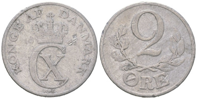 Дания 2 эре 1941 N; S, Кристиан X (1912-1947) KM 833 алюминий 212-1236