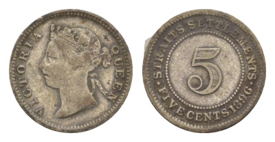 Стрейтс-Сетлментс (Стрейтс Сетлментс) 5 центов 1896 Виктория (1837-1901) KM 10 серебро 4655-652