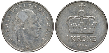 Норвегия 1 крона 1995 Харальд V (1991-) KM 436 медно-никель 4128-1115