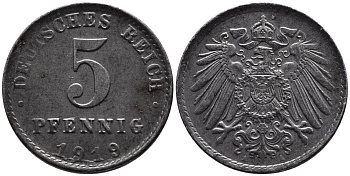 ГЕРМАНИЯ 5 ПФЕННИГОВ 1919 A KM 19, Jager 297, Weege 5 железо 4547-614