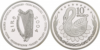 Ирландия 10 евро 2004 лебедь, президенство в Евросоюзе KM 42 серебро PROOF 1088-4-34
