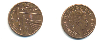 Великобритания 1 пенни 2011 Елизавета II (1952-2022) KM 1107, Spink B6 сталь плакированная медью 177-1236