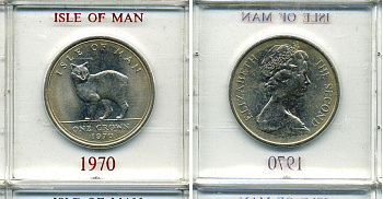 Остров Мэн 1 крона 1970 кошка Мэна, в оригинальной пластиковой коробке KM 18 медно-никель UNC 6-6-1-66