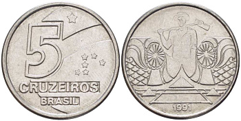 Бразилия 5 крузейро 1990 фермер KM 618.1 нержавеющая сталь 3851-955