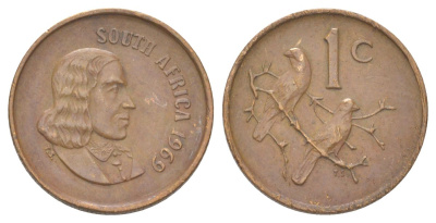 ЮАР 1 цент 1969 Ян ван Рибек (1619-1677), South Africa, легенда на английском, капские воробьи KM 65.1 бронза 4627-1017