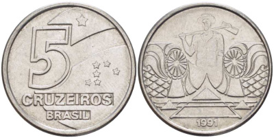 Бразилия 5 крузейро 1990 фермер KM 618.1 нержавеющая сталь 3851-955
