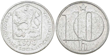 ЧЕХОСЛОВАКИЯ 10 ГЕЛЛЕРОВ 1976 СОЦИАЛИСТИЧЕСКАЯ РЕСПУБЛИКА KM 80 алюминий 3955-1067