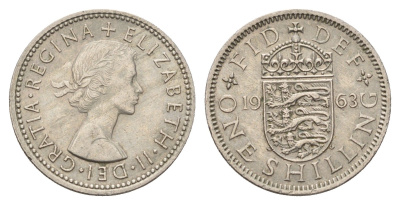 Великобритания 1 шиллинг 1963 Елизавета II (1952-2022), Английский герб KM 904, Spink 4147 медно-никель 4671-1222