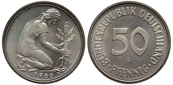 ФРГ 50 пфеннигов 1966 G KM 109.1, J. 384 медно-никель PROOF 1099-4-44