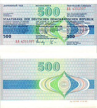 ГДР 500 марок 1990 дорожный чек, серия АА бумага UNC (пресс) 7523-23-1-2