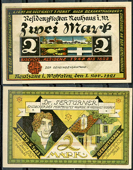 Германия, Нойхаус 2 марки 1921 нотгельд, 1.11.1921 Li.918a-2, M.945.1  бумага  UNC (пресс) 444-83-2-2
