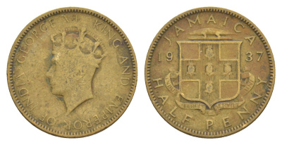 Ямайка 1/2 пенни 1937 Георг VI (1936-1952) KM 28 никель латунь 413-923