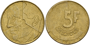 Бельгия 5 франков 1993 Belgique KM 163 алюминиевая бронза плакированная латунью    4187-435