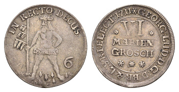 Брауншвейг-Каленберг-Ганновер 6 мариенгрошей 1711 дикарь, Георг I (1698-1727), из коллекции Ричарда Б. Смита KM 11, Welter 2179 серебро 1525-525