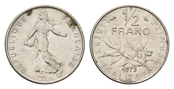 Франция 1/2 франка 1973 сеятель KM 931.1 никель 4674-624