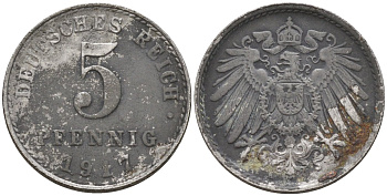 Германия 5 пфеннигов 1917 A KM 19, J. 297 железо 4151-565