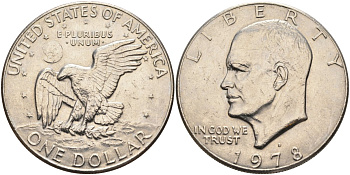 США 1 доллар 1978 D, Президент Эйзенхауэр, лунный орел KM А203 медь плакированная медно-никелем 4578-212