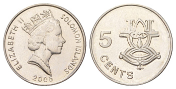 Соломоновы Острова 5 центов 2005 KM 26a сталь плакированная никелем UNC 4625-127