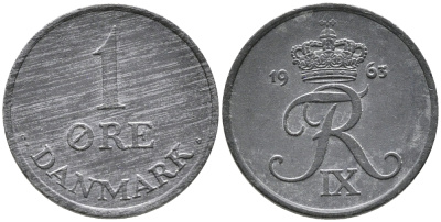 ДАНИЯ 1 ЭРЕ 1963 C; S, ФРЕДЕРИК IX (1947-1972) KM 839.2 цинк UNC 100-657