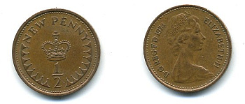 Великобритания 1/2 пенни 1974 Елизавета II (1952-2022) KM 914, Spink 4239 бронза 4110-1716