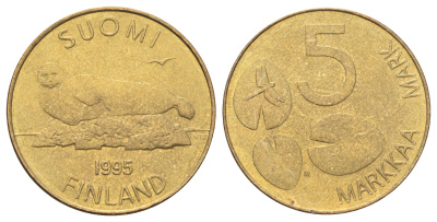 Финляндия 5 марок 1995 KM 73 алюминиевая бронза 4666-836