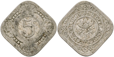 Нидерланды 5 центов 1914 Вильгельмина (1890-1948)  KM 153 медно-никель 4169-445