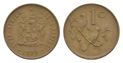 ЮАР 1 цент 1975 герб, капские воробьи KM 82 бронза 4609-1145