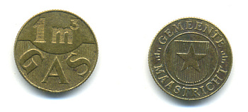 НИДЕРЛАНДЫ ЖЕТОН ND МААСТРИКС 1 КУБОМЕТР ГАЗА желтый металл 83-733