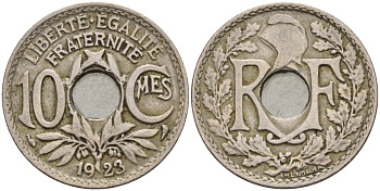 Франция 10 сантимов 1923 KM 866a, LE FRANC 138.3 медно-никель 4143-614