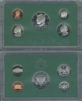 США набор из 5 монет (1, 5, 10 (дайм), 25 (квотер, 1/4 доллара) и 50 (1/2 доллара) центов) 1998 в оригинальной упаковке KM PS193 (164a, A192, 195a, 201b и 202b) PROOF 8-2-06-69