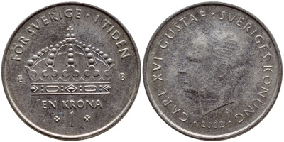 Швеция 1 крона 2002 Карл XVI Густав (1973- ) KM 894 медно-никель 4364-1327
