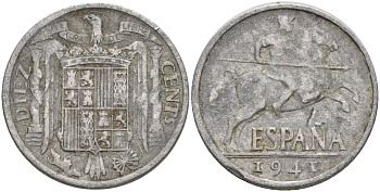 Испания 10 сентимо 1941 Франсиско Франко (1939 - 1975) KM 766 алюминий 4155-213