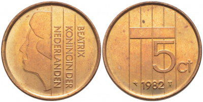 Нидерланды 5 центов 1982 Беатрикс (1980-2013) KM 202 бронза UNC 3856-517