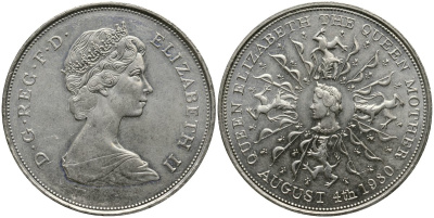 Великобритания 25 пенсов 1980 80 лет королеве Елизавете-королеве матери, Елизавета II (1952-2022) KM 921, Spink 2228 медно-никель UNC 4368-912