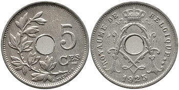 Бельгия 5 сантимов 1925 Belgique, Альберт I (1909-1934) KM 66 медно-никель 75-1635