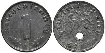 ГЕРМАНИЯ 1 РЕЙХСПФЕННИГ 1943 G KM 97, J.369 цинк 96-817