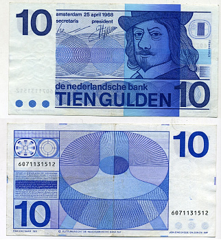 НИДЕРЛАНДЫ 10 ГУЛЬДЕНОВ 1968 25 АПРЕЛЯ 1968, ФРАНС ХАЛС Pick 91b бумага 445-22-2