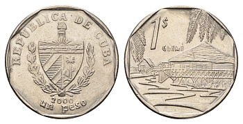 Куба 1 песо 2000 хижины Гуама KM 579 сталь плакированная никелем 4114-1256