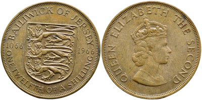 Джерси 1/12 шиллинга 1966 900 лет Нормандскому завоеванию KM 26 бронза 74-234