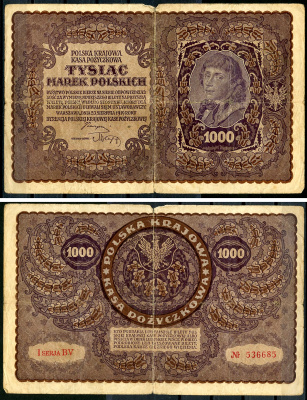 Польша 1000 марок 1919 23 августа 1919, I серия, портрет Костюшко, серия BV Pick 29 (1) бумага    6287-30-1