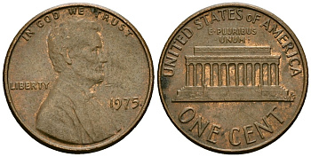 США 1 цент 1975 Линкольн KM 201 медь цинк 4136-145