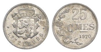 Люксембург 25 сантимов 1970 Герцог Жан (1964-1999) KM 45a.1 алюминий 4158-729