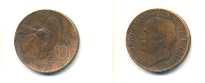 ИТАЛИЯ 10 ЧЕНТЕЗИМО 192Х R ВИКТОР ЭММАНУИЛ KM 60 медь 80-1147