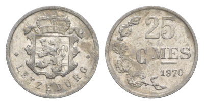 Люксембург 25 сантимов 1970 Герцог Жан (1964-1999) KM 45a.1 алюминий 4158-729