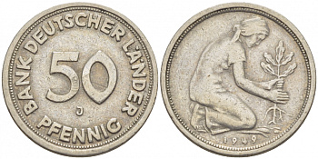 ФРГ 50 пфеннигов 1949 J KM 104, J. 379 медно-никель 112-949