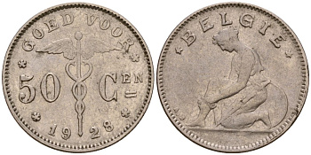 Бельгия 50 сантимов 1928 Король Альберт I (1910 - 1934) KM 88 никель 39-833