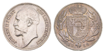 Лихтенштейн 1 франк 1924 год-тип Y 8 серебро 00-810-76