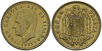 Испания 1 песета 1975 (19) Хуан Карлос I (1975-2014) KM 806 алюминиевая бронза 4138-1032