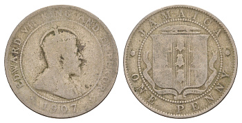 Ямайка 1 пенни 1907 Эдуард VII (1901-1910) KM 23 медно-никель 4626-634